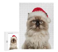 Rompecabezas para Adolescentes 500 PCS Himalayan Cat with Santa Hat Portrait Rompecabezas para Adultos Juegos Relajantes Decoración Perfecta Regalos De Cumpleaños Y Únicos 500 PCS