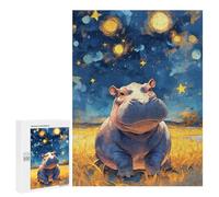 Rompecabezas para Adolescentes 500 PCS Hippo Under Starry Sky Painting Rompecabezas para Adultos Juego Práctico Carrera De Velocidad Manual Desafío Educativo 500 PCS