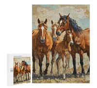 Rompecabezas para Adolescentes 500 PCS Horses Painting Family Portrait Rompecabezas para Adultos Juegos Relajantes Decoración Actividades Divertidas En Casa 500 PCS