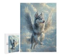 Rompecabezas para Adolescentes 500 PCS Husky with Angel Wings Majestic Pet TributeFlying Husky with Wings Rompecabezas para Adultos Juego De Ingenio Decoración del Hogar Regalos para Reducir El Estr