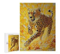 Rompecabezas para Adolescentes 500 PCS Impasto Cheetah Running - Bold Brushstroke Art Rompecabezas para Adultos Juguetes Antiestrés Arte De Pared Interacción Entre Padres E Hijos 500 PCS