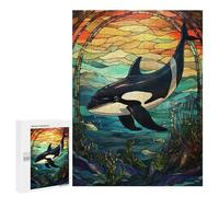 Rompecabezas para Adolescentes 500 PCS Killer Whale Stained Glass Rompecabezas para Adolescentes Juegos Relajantes Regalos para Mujeres Actividades Divertidas En Casa 500 PCS