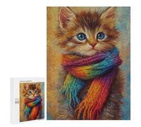 Rompecabezas para Adolescentes 500 PCS Kitten in Rainbow Scarf Rompecabezas para Adolescentes Análisis Y Lógica Difícil Y Desafiante Gran Regalo para Jugar 500 PCS