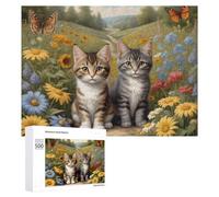 Rompecabezas para Adolescentes 500 PCS Kittens in Flower Field Rompecabezas para Adultos Juegos Relajantes Corte De Precisión Juego Desafiante Regalos 500 PCS