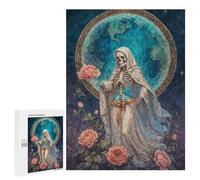 Rompecabezas para Adolescentes 500 PCS La Niña Blanca, Santa Muerte in White Robe with Roses Rompecabezas para Adultos Juego Práctico Carrera De Velocidad Manual Desafío Educativo 500 PCS