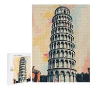 Rompecabezas para Adolescentes 500 PCS Leaning Tower of Pisa Watercolor Rompecabezas para Adultos Juego Práctico Carrera De Velocidad Manual Desafío Educativo 500 PCS