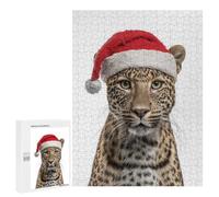 Rompecabezas para Adolescentes 500 PCS Leopard Wearing A Santa Hat Rompecabezas para Adultos Juego De Ingenio Decoración del Hogar Regalos para Reducir El Estrés 500 PCS