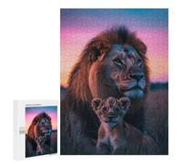 Rompecabezas para Adolescentes 500 PCS Lion and Cub at Sunset Rompecabezas para Adultos Juego Familiar Decoración Desafiante De Completar 500 PCS