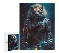 Rompecabezas para Adolescentes 500 PCS Lion Biker in Leather Jacket Rompecabezas para Adultos Juego De Ingenio Decoración del Hogar Regalos para Reducir El Estrés 500 PCS