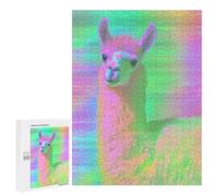 Rompecabezas para Adolescentes 500 PCS Llama in Neon Glow Rompecabezas para Adultos Juguetes Antiestrés Arte De Pared Interacción Entre Padres E Hijos 500 PCS
