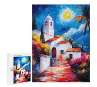 Rompecabezas para Adolescentes 500 PCS Mediterranean Village at Night Rompecabezas para Adultos Juego Familiar Decoración Desafiante De Completar 500 PCS