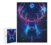 Rompecabezas para Adolescentes 500 PCS Neon Deer in Space Cosmic Nature Rompecabezas Juguetes Antiestrés Corte De Precisión Interacción Entre Padres E Hijos 500 PCS