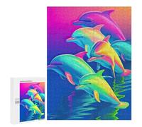 Rompecabezas para Adolescentes 500 PCS Neon Dolphin Delight Rompecabezas para Adultos Juegos Relajantes Desafío Difícil Actividades Divertidas En Casa 500 PCS