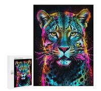 Rompecabezas para Adolescentes 500 PCS Neon Leopard Portrait Rompecabezas para Adultos Juego Práctico Decoración De Pared Cumpleaños Y Navidad 500 PCS
