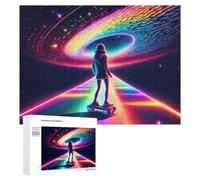Rompecabezas para Adolescentes 500 PCS Neon Skateboarder in Cosmic Rainbow Rompecabezas para Adultos Juego Familiar Regalo De Cumpleaños Interacción Entre Padres E Hijos 500 PCS