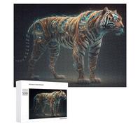 Rompecabezas para Adolescentes 500 PCS Neon Tiger Digital Art Rompecabezas para Adultos Juego Familiar Regalo De Cumpleaños Interacción Entre Padres E Hijos 500 PCS