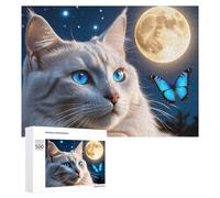 Rompecabezas para Adolescentes 500 PCS Night Cat Butterfly Moon Rompecabezas Juguetes Antiestrés Decoración Diversión En Casa Actividades, 500 PCS