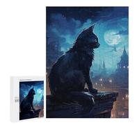 Rompecabezas para Adolescentes 500 PCS Night City Cat Rompecabezas para Adultos Juego Práctico Que Mejora La Memoria Actividades Divertidas En Casa 500 PCS