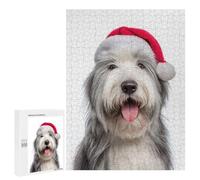 Rompecabezas para Adolescentes 500 PCS Old English Sheepdog with Santa Hat Rompecabezas para Adultos Juegos Relajantes Pero Divertidos Y Humorísticos 500 PCS