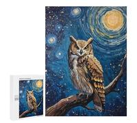 Rompecabezas para Adolescentes 500 PCS Owl in Starry Night Painting Rompecabezas para Adultos Juegos Relajantes Decoración Actividades Divertidas En Casa 500 PCS