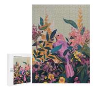 Rompecabezas para Adolescentes 500 PCS Pink Bird in Floral Garden Painting Rompecabezas para Adultos Juegos Relajantes Desafío Difícil Desafío Educativo 500 PCS