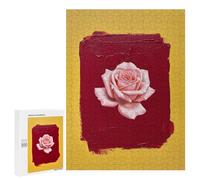 Rompecabezas para Adolescentes 500 PCS Pink Rose on Red and Yellow Rompecabezas para Adultos Juegos Relajantes Decoración Actividades Divertidas En Casa 500 PCS