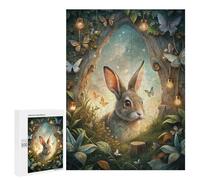 Rompecabezas para Adolescentes 500 PCS Rabbit in Enchanted Forest with Butterflies Rompecabezas Juguetes Antiestrés Corte De Precisión Interacción Entre Padres E Hijos 500 PCS