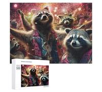 Rompecabezas para Adolescentes 500 PCS Raccoons in Fashionable Outfits Celebrate New Year'S Eve Rompecabezas para Adultos Juego De Ingenio Decoración del Hogar Actividades Divertidas En Casa 500 PCS