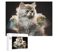 Rompecabezas para Adolescentes 500 PCS Rainbow Angel Cat Wings Rompecabezas para Adultos Juego De Ingenio Decoración del Hogar Actividades Divertidas En Casa 500 PCS