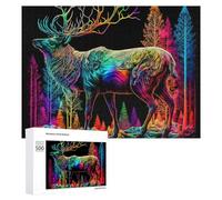 Rompecabezas para Adolescentes 500 PCS Rainbow Forest Deer Illustration Rompecabezas para Adultos Juego Familiar Regalo De Cumpleaños Interacción Entre Padres E Hijos 500 PCS