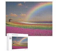 Rompecabezas para Adolescentes 500 PCS Rainbow Over Flower Fields Rompecabezas para Adultos Juegos Relajantes Corte De Precisión Juego Desafiante Regalos 500 PCS