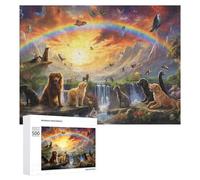 Rompecabezas para Adolescentes 500 PCS Rainbow Paradise A Heavenly Gathering of Animals Rompecabezas Juguetes Antiestrés Decoración Diversión En Casa Actividades, 500 PCS