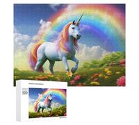 Rompecabezas para Adolescentes 500 PCS Rainbow Unicorn in Fantasy Field Rompecabezas para Adultos Juego Familiar Regalo De Cumpleaños Interacción Entre Padres E Hijos 500 PCS