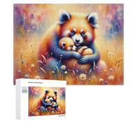 Rompecabezas para Adolescentes 500 PCS Red Panda Family in Flowers Rompecabezas para Adultos Juegos Relajantes Corte De Precisión Juego Desafiante Regalos 500 PCS