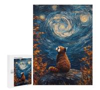 Rompecabezas para Adolescentes 500 PCS Red Panda Starry Night Rompecabezas para Adultos Juguetes Antiestrés Arte De Pared Interacción Entre Padres E Hijos 500 PCS