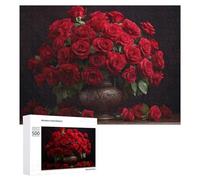 Rompecabezas para Adolescentes 500 PCS Red Roses in Ornate Vase Rompecabezas para Adultos Juguetes De Bricolaje Desafío Difícil Cumpleaños 500 PCS