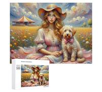 Rompecabezas para Adolescentes 500 PCS Romantic Garden with Lady and Dog Rompecabezas Juguetes Antiestrés Decoración Diversión En Casa Actividades, 500 PCS