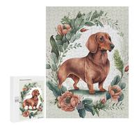 Rompecabezas para Adolescentes 500 PCS Rompecabezas Dachshund Floral Portrait Rompecabezas para Adultos Juego De Ingenio Regalos para Mujeres para Cumpleaños, Navidad 500 PCS