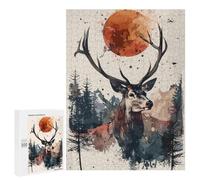 Rompecabezas para Adolescentes 500 PCS Rompecabezas Deer Forest Sun Watercolor Rompecabezas para Adultos Juego Familiar Una Obra De Arte para Cumpleaños, Navidad 500 PCS
