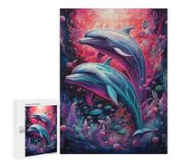 Rompecabezas para Adolescentes 500 PCS Rompecabezas Dolphins in A Colorful Ocean -4 Rompecabezas para Adolescentes Juguetes DIY Desafío Difícil Cumpleaños 500 PCS