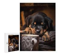 Rompecabezas para Adolescentes 500 PCS Rompecabezas Rottweiler Dog Coffee Pup Rompecabezas para Adultos Juguetes Antiestrés Análisis Y Lógica para Cumpleaños, Navidad 500 PCS