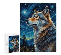 Rompecabezas para Adolescentes 500 PCS Rompecabezas Wolf Starry Night Rompecabezas para Adultos Juguetes Antiestrés Análisis Y Lógica para Cumpleaños, Navidad 500 PCS