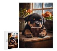 Rompecabezas para Adolescentes 500 PCS Rottweiler Coffee Pup Dog Rompecabezas para Adultos Juegos Divertidos Análisis Y Lógica Interacción Entre Padres E Hijos 500 PCS