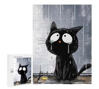 Rompecabezas para Adolescentes 500 PCS Sad Black Cat in The Rain Rompecabezas para Adultos Juego Práctico Carrera De Velocidad Manual Desafío Educativo 500 PCS