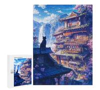 Rompecabezas para Adolescentes 500 PCS Sakura Anime Cat Japanese Rompecabezas para Adultos Juegos Relajantes Desafío Difícil Actividades Divertidas En Casa 500 PCS