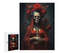 Rompecabezas para Adolescentes 500 PCS Santa Muerte with Red Roses Rompecabezas para Adultos Juegos Relajantes Decoración Actividades Divertidas En Casa 500 PCS