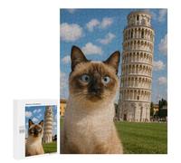 Rompecabezas para Adolescentes 500 PCS Siamese Cat with Leaning Tower Rompecabezas para Adolescentes Juegos Relajantes Regalos para Mujeres Actividades Divertidas En Casa 500 PCS