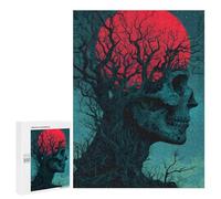 Rompecabezas para Adolescentes 500 PCS Skull Tree with Red Moon Rompecabezas para Adultos Juego De Ingenio Decoración del Hogar Regalos para Reducir El Estrés 500 PCS