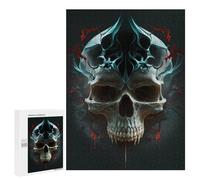 Rompecabezas para Adolescentes 500 PCS Skull with Blue and Red Flames Rompecabezas para Adolescentes Juguetes Antiestrés Mejora La Memoria 500 PCS
