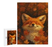 Rompecabezas para Adolescentes 500 PCS Smiling Fox in Autumn Leaves Rompecabezas Juguetes Antiestrés Corte De Precisión Interacción Entre Padres E Hijos 500 PCS